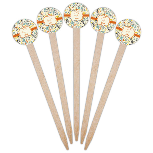 Swirly Floral Wooden 6" Food Pick - Round - Fan View