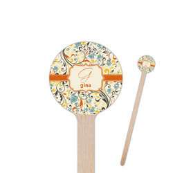 Swirly Floral 6" Round Wooden Stir Sticks - Single Sided (Personalized)