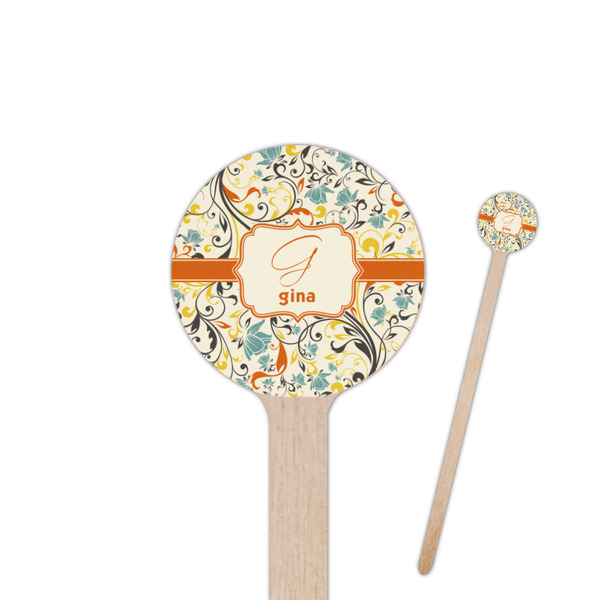 Custom Swirly Floral Round Wooden Stir Sticks (Personalized)