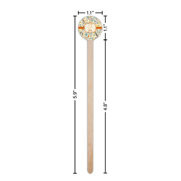Swirly Floral Wooden 6" Stir Stick - Round - Dimensions