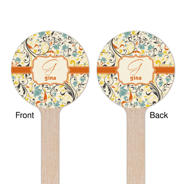 Swirly Floral Wooden 6" Stir Stick - Round - Double Sided - Front & Back