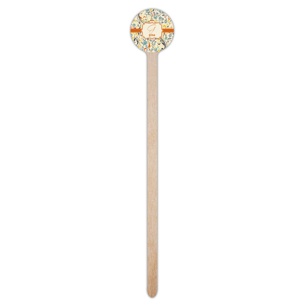 Swirly Floral Wooden 7.5" Stir Stick - Round - Single Stick