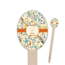 Swirly Floral Oval Wooden Food Picks - Single Sided (Personalized)