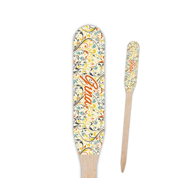Custom Swirly Floral Paddle Wooden Food Picks (Personalized)