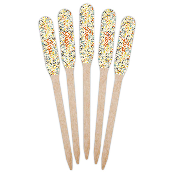 Swirly Floral Wooden Food Pick - Paddle - Fan View