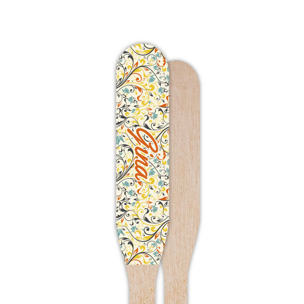 Swirly Floral Wooden Food Pick - Paddle - Single Sided - Front & Back