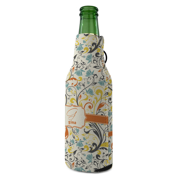 Swirly Floral Zipper Bottle Cooler - ANGLE (bottle)