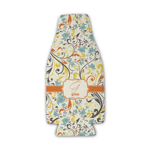 Custom Swirly Floral Zipper Bottle Cooler (Personalized)