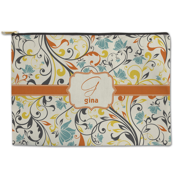 Custom Swirly Floral Zipper Pouch - Large - 12.5"x8.5" (Personalized)