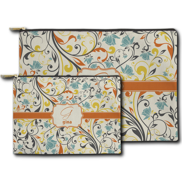 Swirly Floral Zippered Pouches - Size Comparison