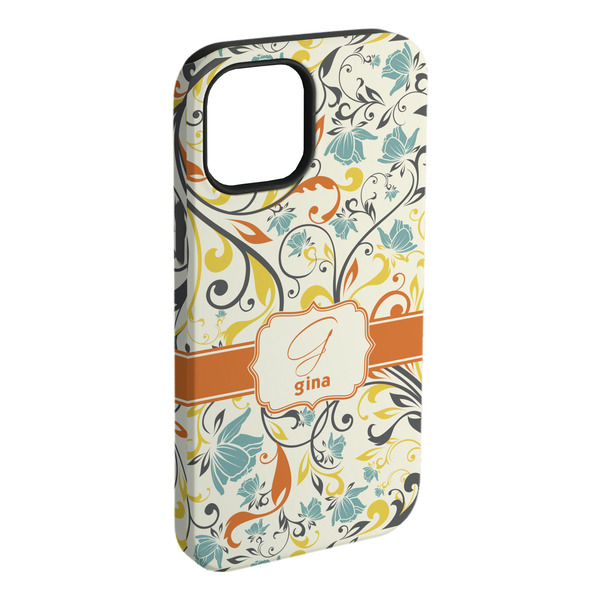 Custom Swirly Floral iPhone Case - Rubber Lined - iPhone 15 Plus (Personalized)