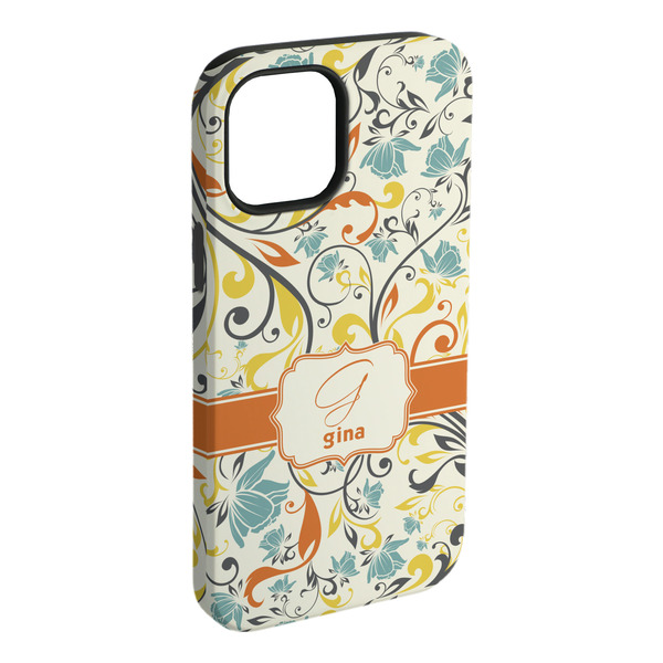 Custom Swirly Floral iPhone Case - Rubber Lined - iPhone 15 Pro Max (Personalized)