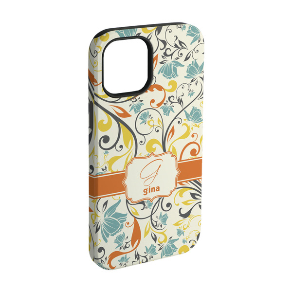 Custom Swirly Floral iPhone Case - Rubber Lined - iPhone 15 Pro (Personalized)