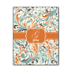 Orange & Blue Leafy Swirls Wood Print - 11x14 (Personalized)