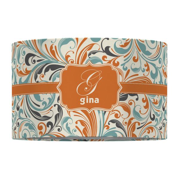 Orange & Blue Leafy Swirls 12" Drum Lampshade - FRONT (Fabric)