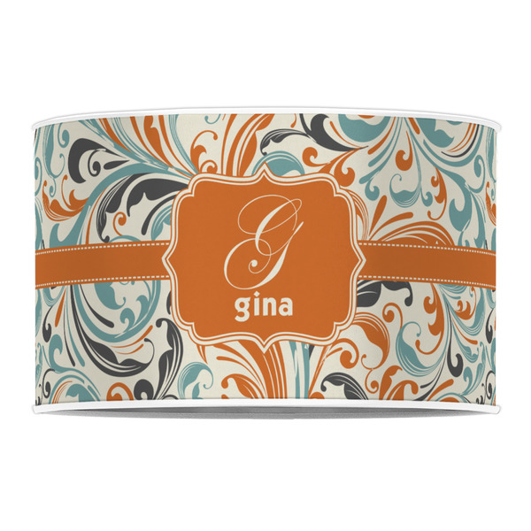 Orange & Blue Leafy Swirls 12" Drum Lampshade - FRONT (Poly Film)