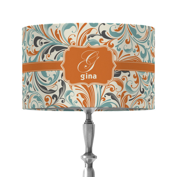 Custom Orange & Blue Leafy Swirls 12" Drum Lamp Shade - Fabric (Personalized)