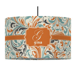 Orange & Blue Leafy Swirls 12" Drum Pendant Lamp - Fabric (Personalized)