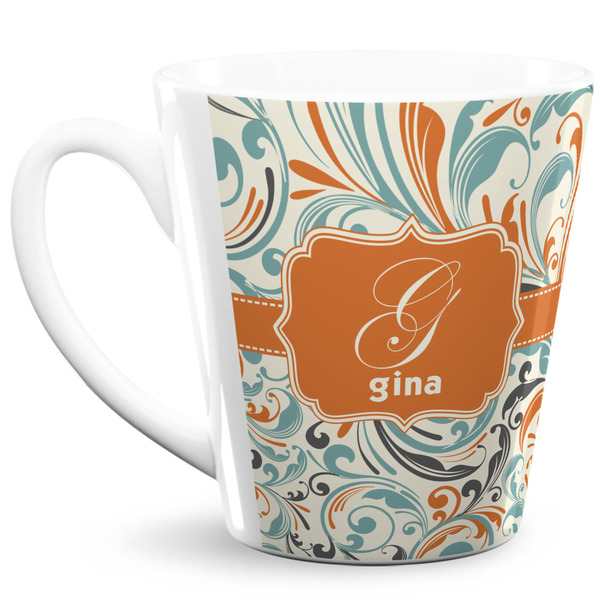 Custom Orange & Blue Leafy Swirls 12 Oz Latte Mug (Personalized)