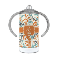 Orange & Blue Leafy Swirls 12 oz Stainless Steel Sippy Cup (Personalized)