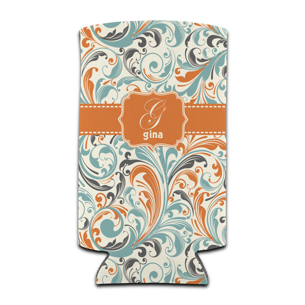 Orange & Blue Leafy Swirls 12oz Tall Can Sleeve - Set of 4 - FRONT