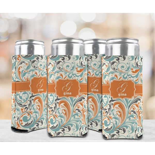 Orange & Blue Leafy Swirls 12oz Tall Can Sleeve - Set of 4 - LIFESTYLE