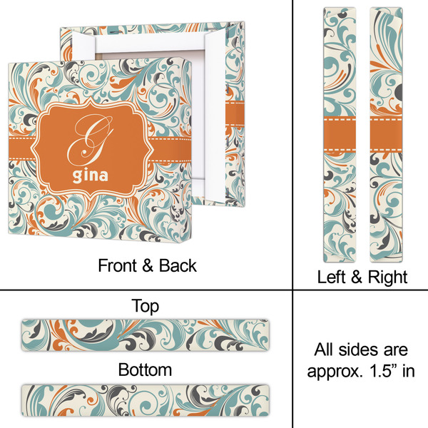 Orange & Blue Leafy Swirls 12x12 - Canvas Print - Approval