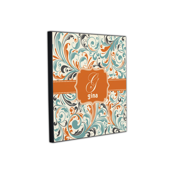 Orange & Blue Leafy Swirls 12x12 Wood Print - Angle View