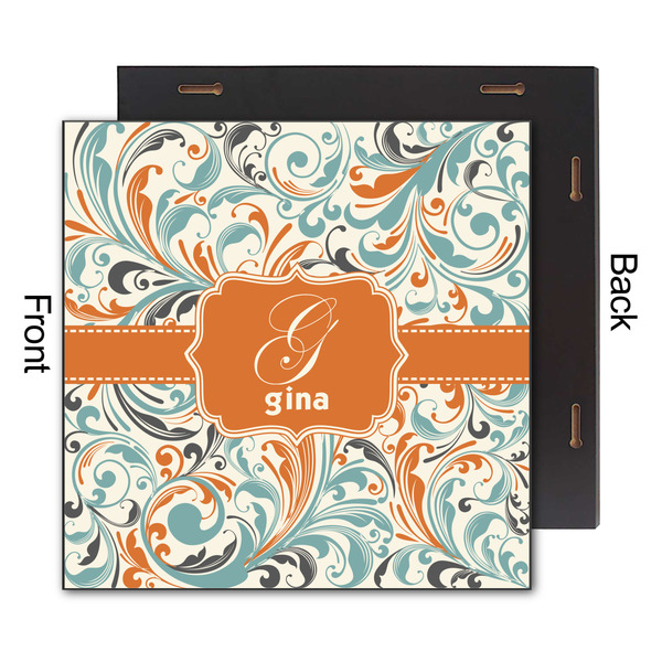 Orange & Blue Leafy Swirls 12x12 Wood Print - Front & Back View