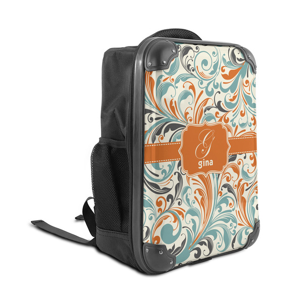 Orange & Blue Leafy Swirls 15" Backpack - ANGLE VIEW