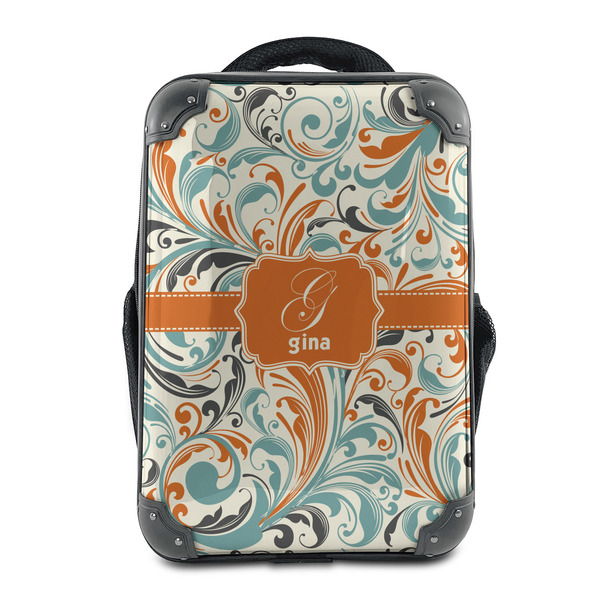 Custom Orange & Blue Leafy Swirls 15" Hard Shell Backpack (Personalized)