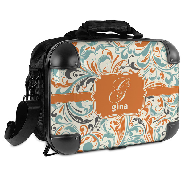 Custom Orange & Blue Leafy Swirls Hard Shell Briefcase - 15" (Personalized)