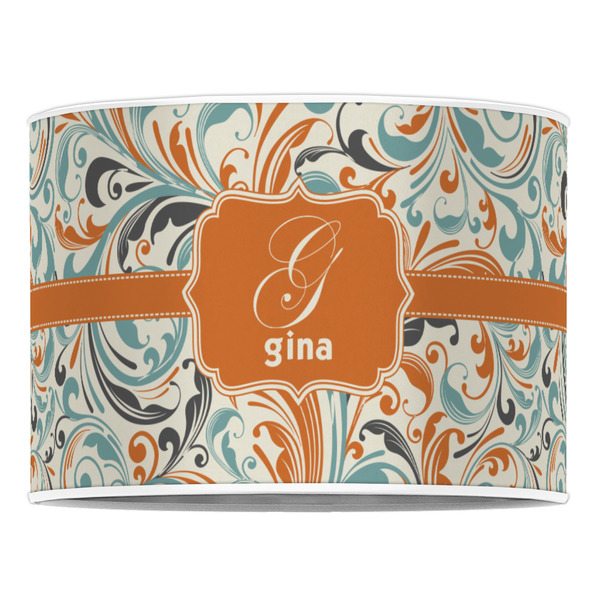 Orange & Blue Leafy Swirls 16" Drum Lampshade - FRONT (Poly Film)