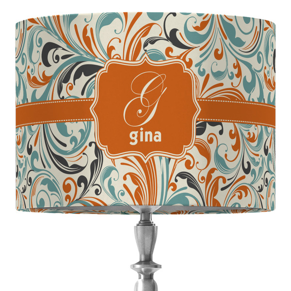 Custom Orange & Blue Leafy Swirls 16" Drum Lamp Shade - Fabric (Personalized)