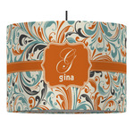 Orange & Blue Leafy Swirls 16" Drum Pendant Lamp - Fabric (Personalized)