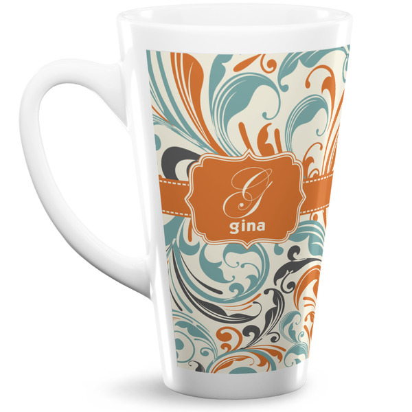 Custom Orange & Blue Leafy Swirls Latte Mug (Personalized)