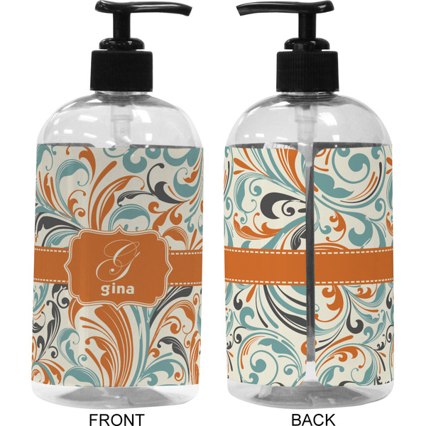 Orange & Blue Leafy Swirls 16 oz Plastic Liquid Dispenser (Approval)