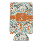 Orange & Blue Leafy Swirls Can Cooler (Personalized)