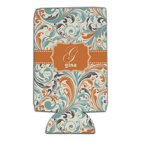 Orange & Blue Leafy Swirls 16oz Can Sleeve - Set of 4 - FRONT