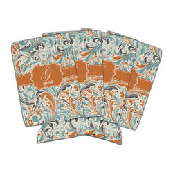 Orange & Blue Leafy Swirls Can Cooler (16 oz) - Set of 4 (Personalized)