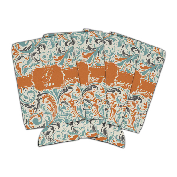 Custom Orange & Blue Leafy Swirls Can Cooler (16 oz) - Set of 4 (Personalized)