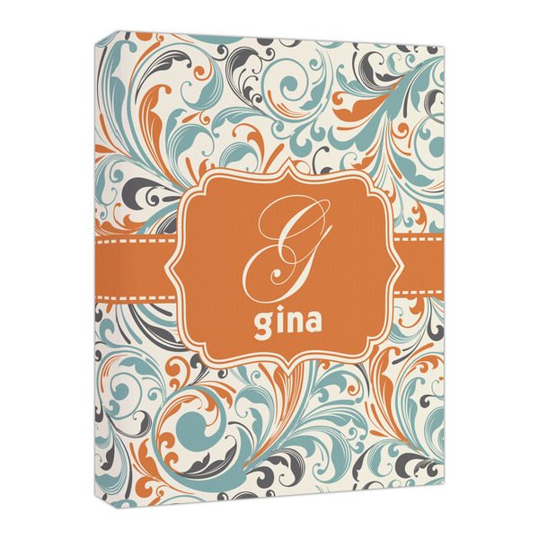 Custom Orange & Blue Leafy Swirls Canvas Print - 16x20 (Personalized)