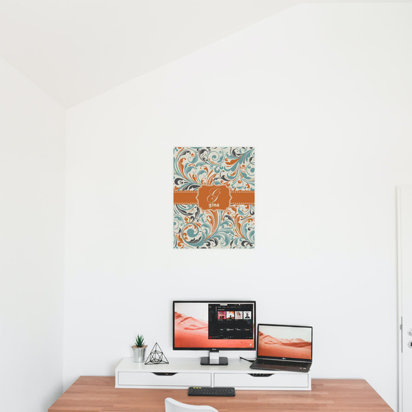 Orange & Blue Leafy Swirls 16x20 - Matte Poster - On the Wall