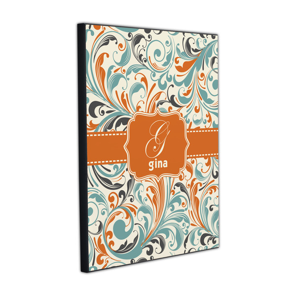 Orange & Blue Leafy Swirls 16x20 Wood Print - Angle View