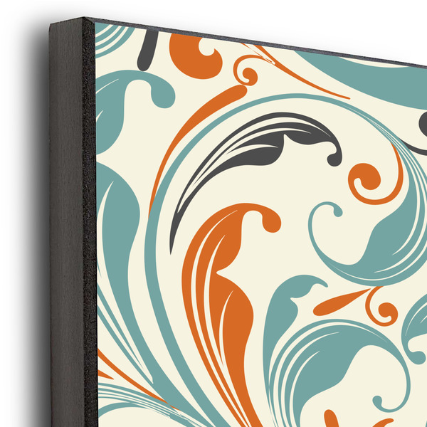 Orange & Blue Leafy Swirls 16x20 Wood Print - Closeup