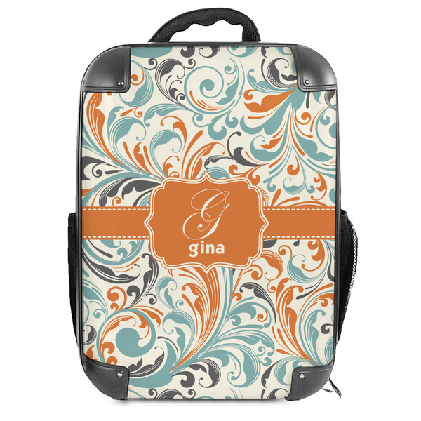 Custom Orange & Blue Leafy Swirls 18" Hard Shell Backpack (Personalized)