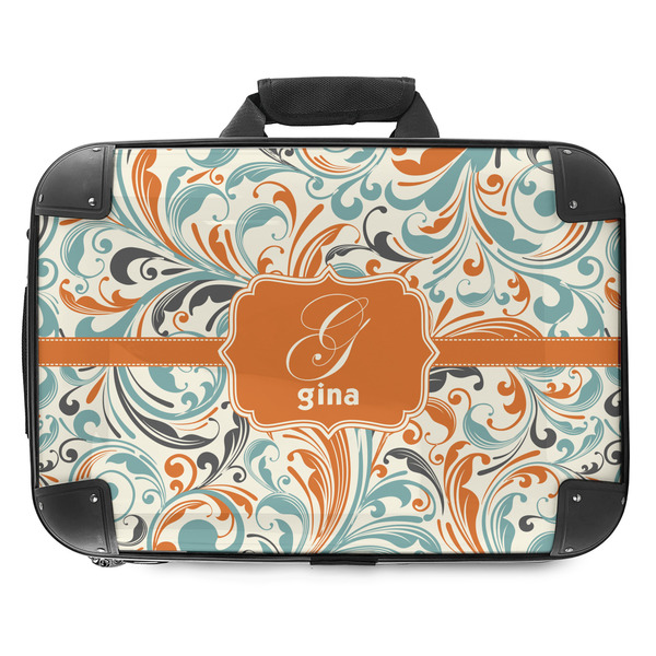 Custom Orange & Blue Leafy Swirls Hard Shell Briefcase - 18" (Personalized)