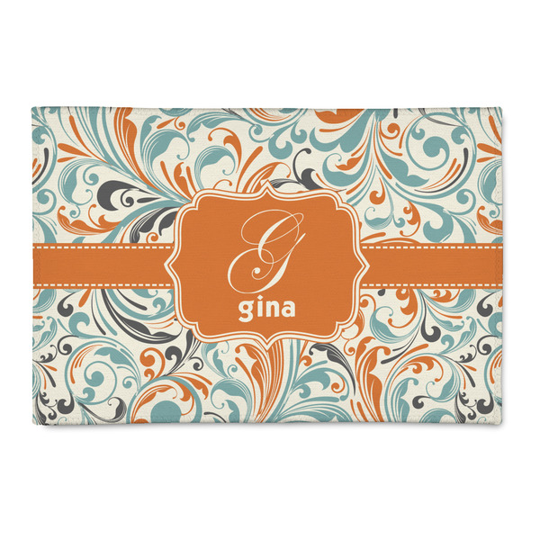 Custom Orange & Blue Leafy Swirls 2' x 3' Indoor Area Rug (Personalized)