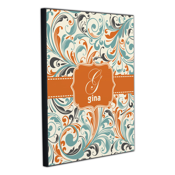 Orange & Blue Leafy Swirls 20x24 Wood Print - Angle View