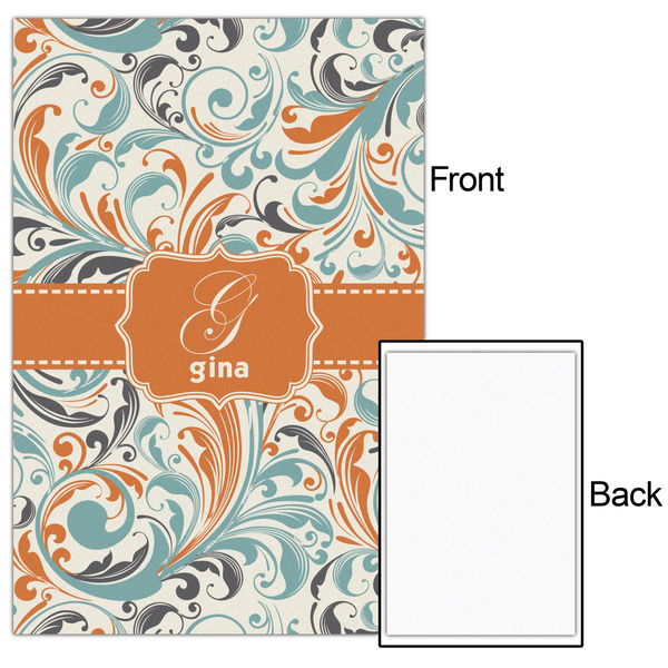 Orange & Blue Leafy Swirls 20x30 - Matte Poster - Front & Back